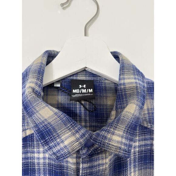 Under Armour Women’s Medium Flannel Snap Shirt Blue Plaid Outdoor Cabin Logo - Picture 5 of 15